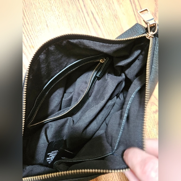 BEBE Textured Black Leather Insert Makeup Bag Rosegold Hardware - Picture 9 of 15